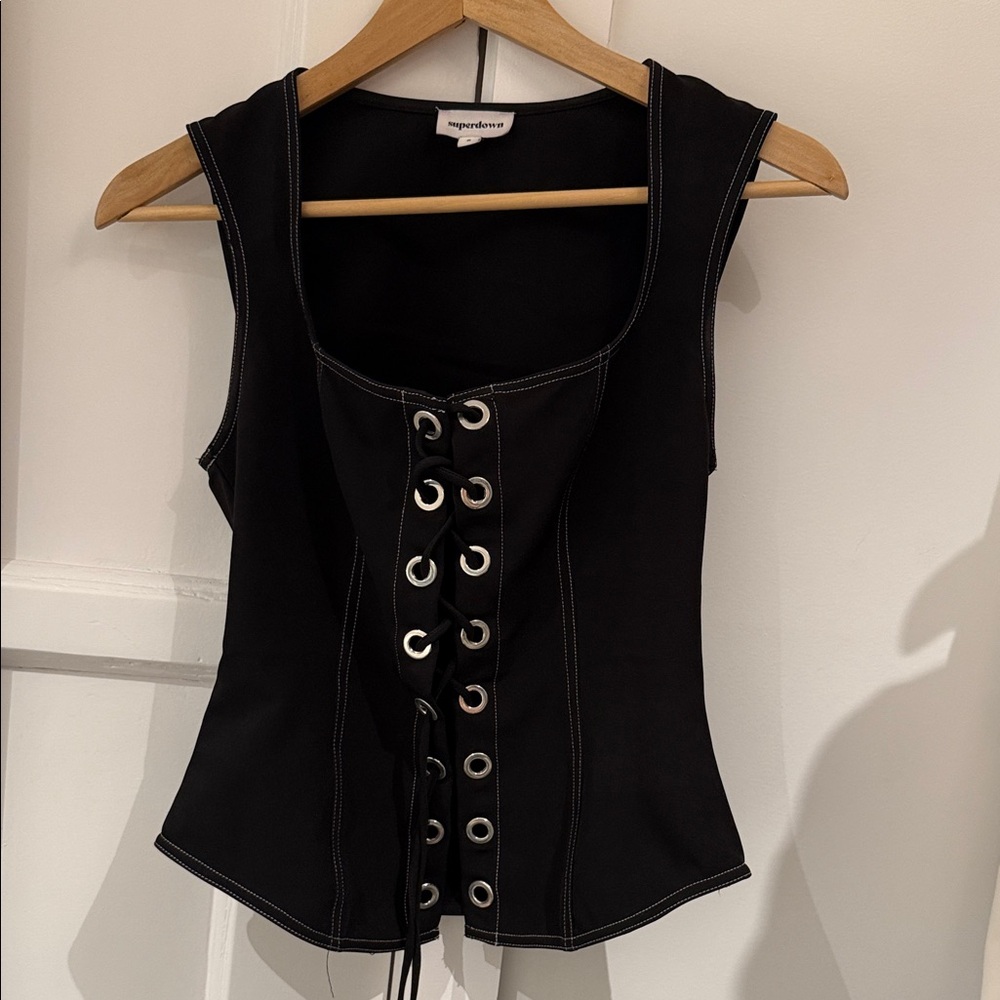 Superdown Black Lace-Up Women Top from Revolve
